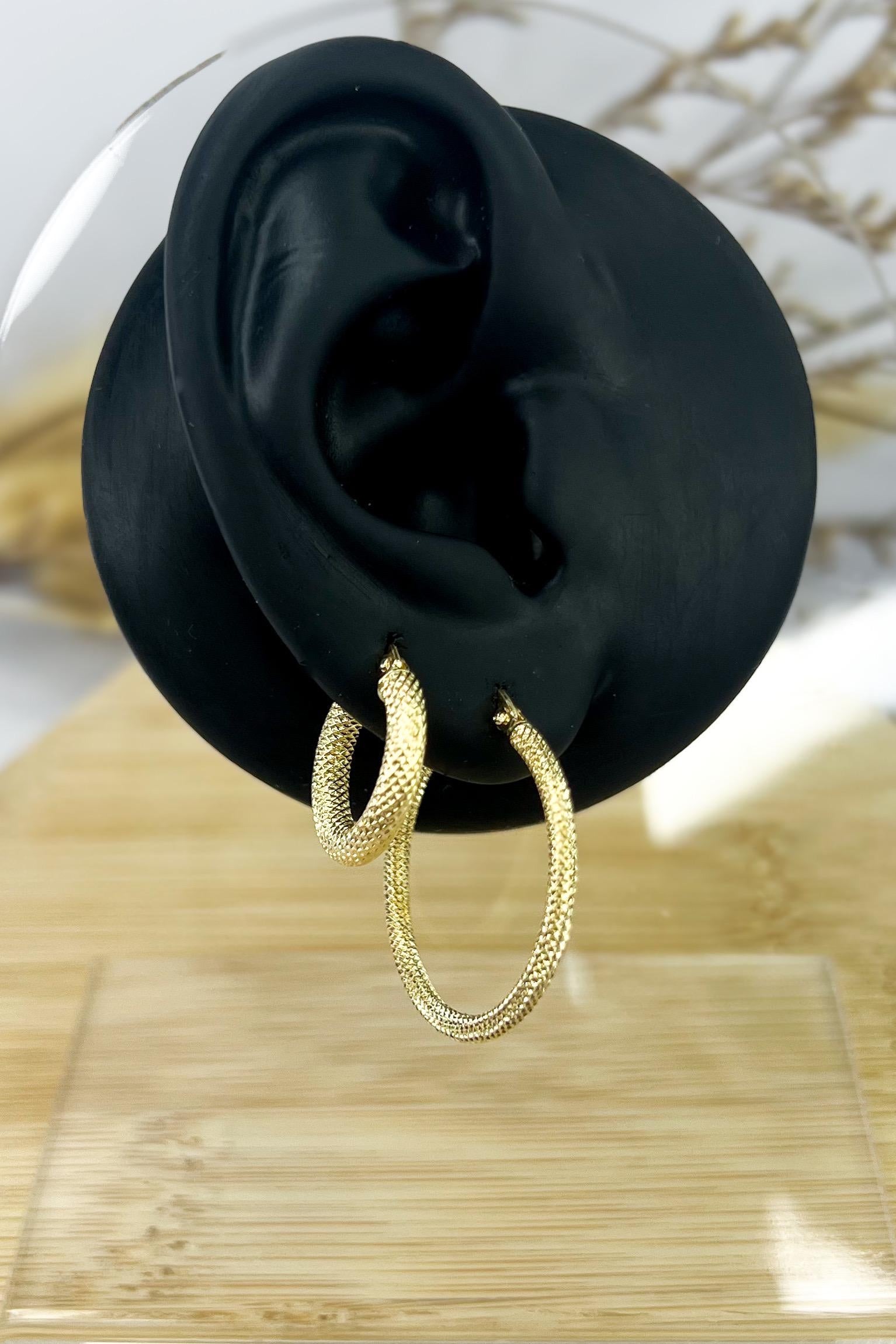 18K Solid Gold Textured Hoop Earrings -16mm - Thick & Unique - Dailywear - Best gift for her - Ideal gift for her - Birthday Gift for Her
