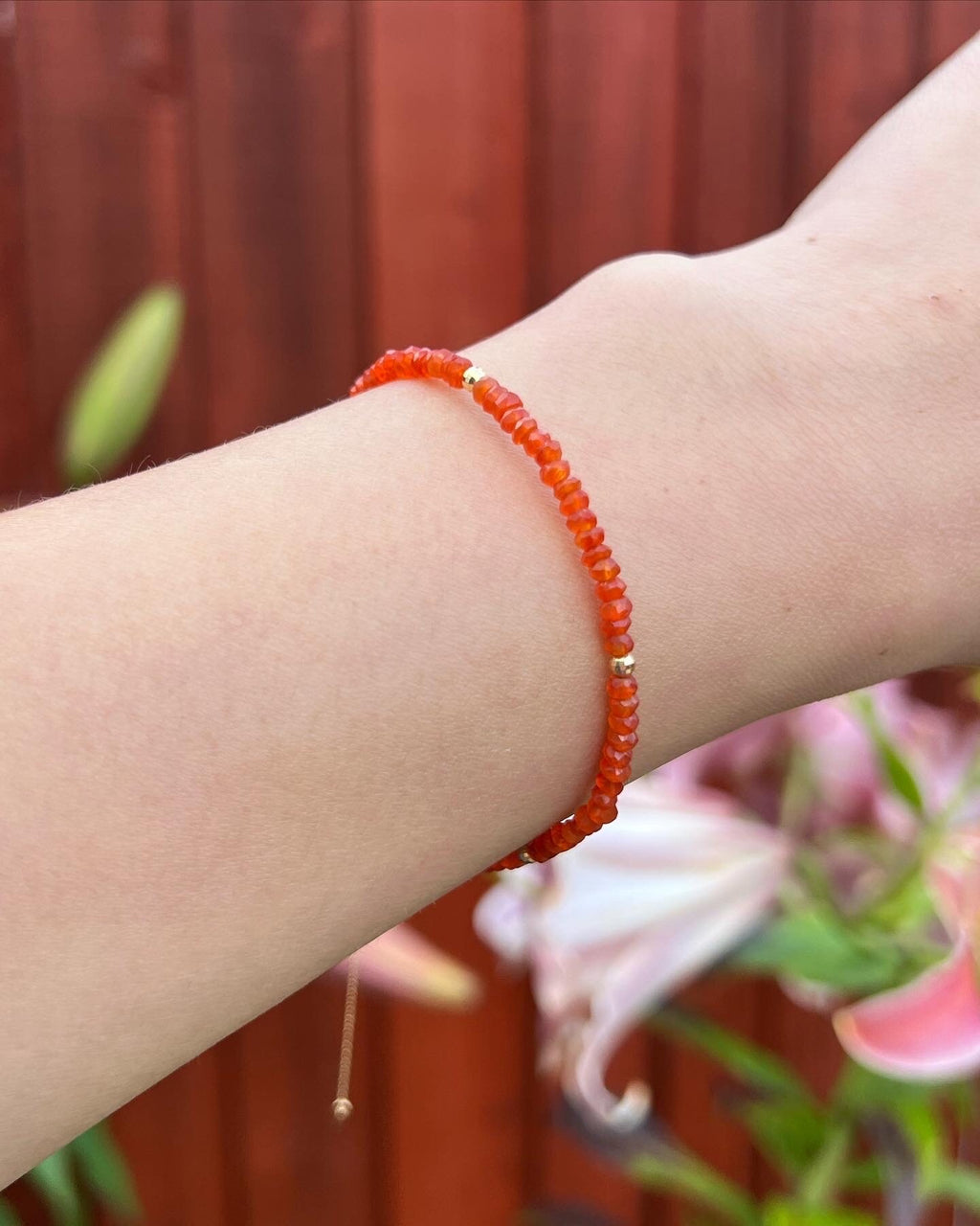 18K Gold Emerald Ruby Carnelian Beaded Bracelet, Dainty Natural Gemstone Jewelry