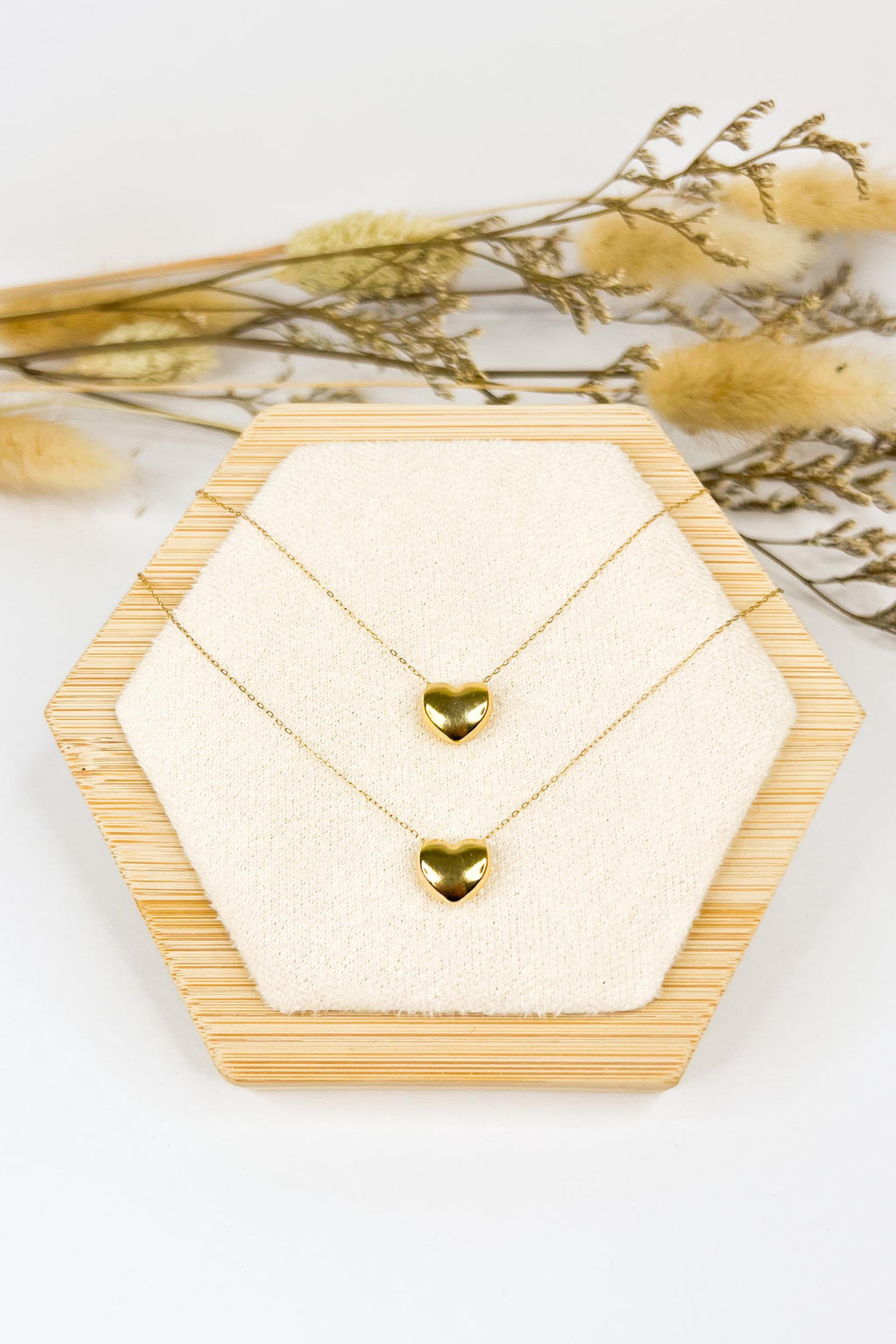 18K Solid Gold Puff Heart Necklace, Dainty 10mm Pendant, Minimalist Jewelry