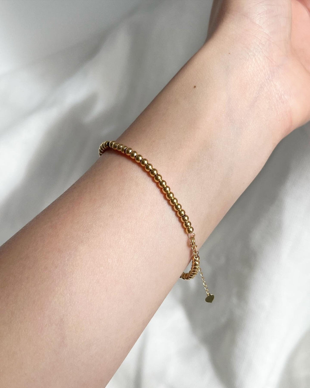 18K Solid Gold Beaded Bracelet, 3mm Dainty Adjustable Strand, Minimalist Jewelry