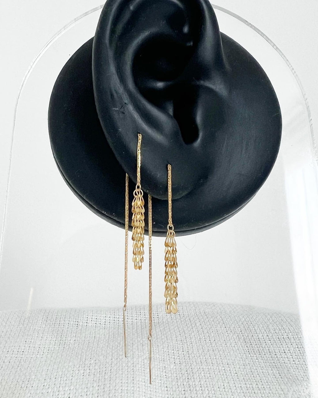 18K Solid Gold Threader Earrings: Petite Dangle Chain