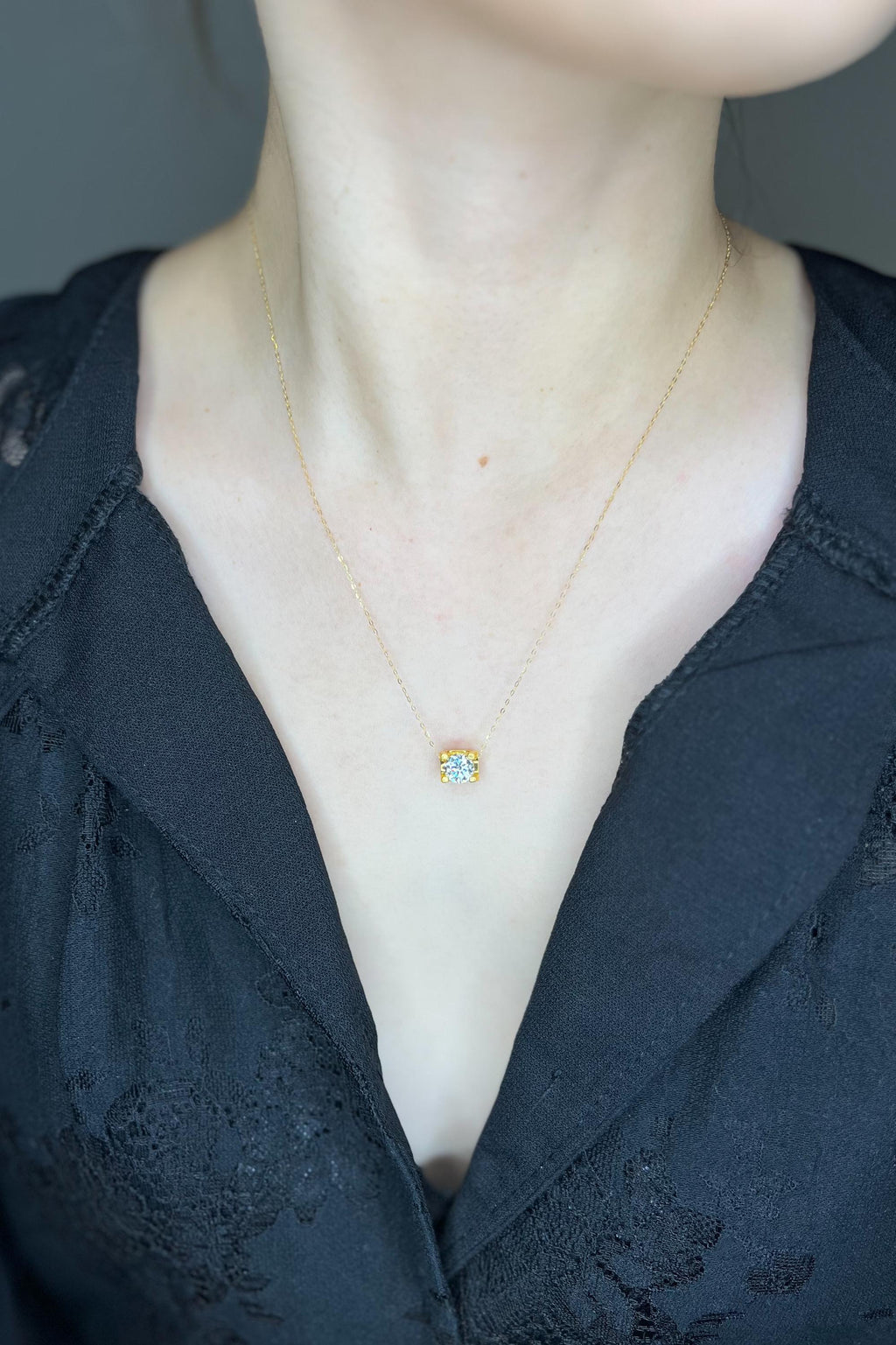 18K Solid Gold Brilliant Charm Necklace, Minimalist Dainty Chain (16-18")