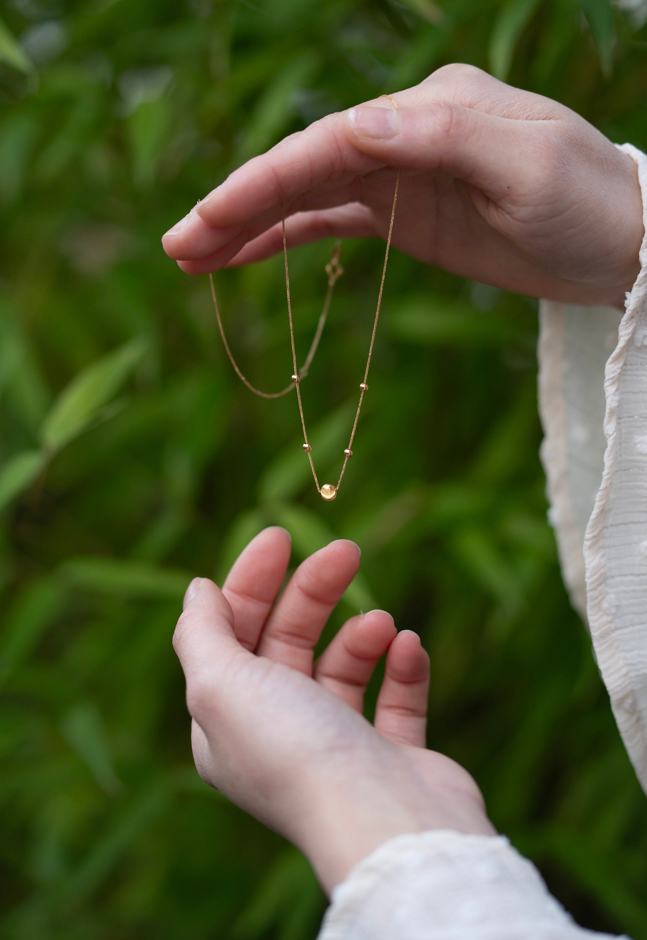 18K Solid Gold Beaded Eyelet Necklace, Dainty Gold Chain Necklace, Adjustable Minimalist Layering Necklace, Gift for Her