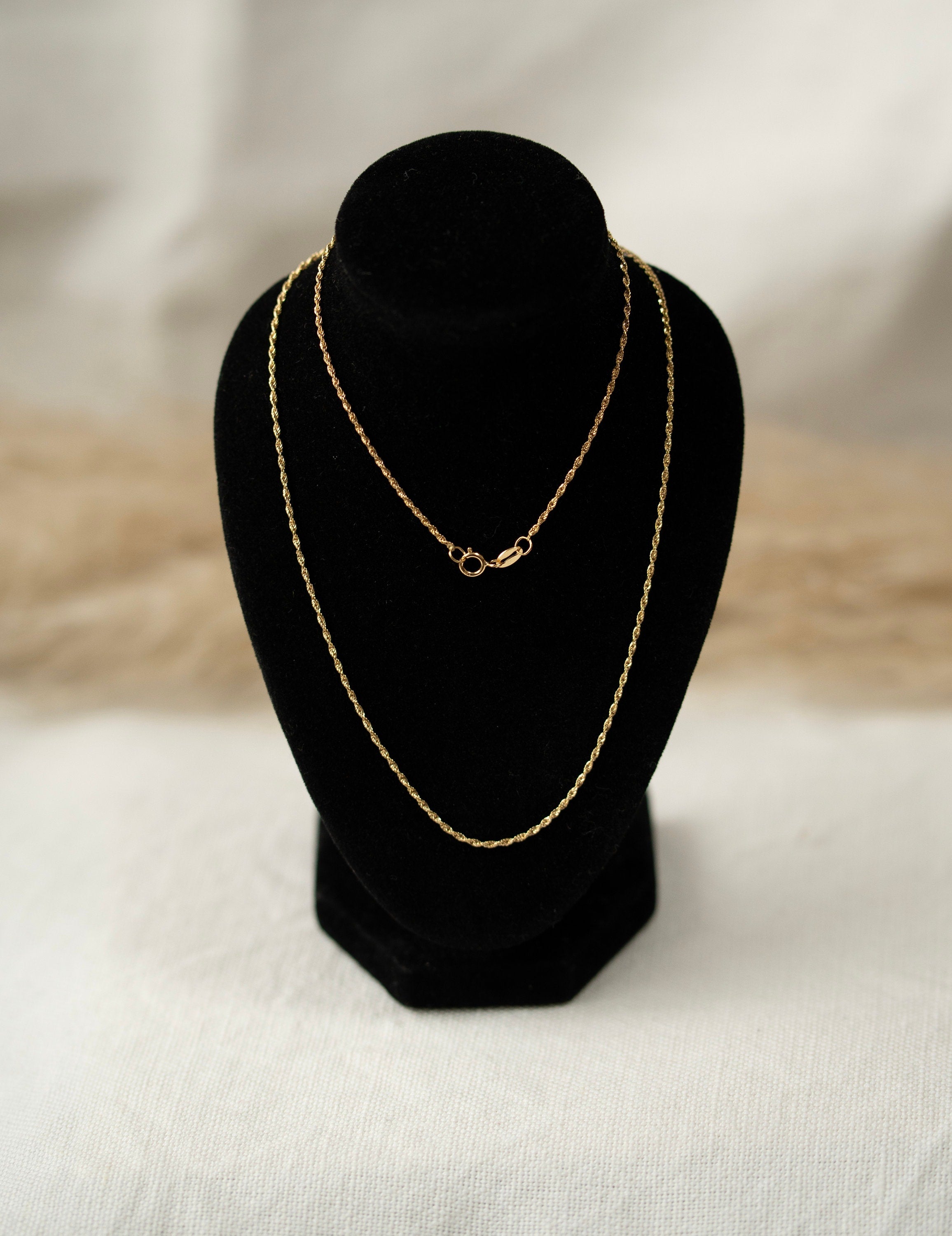 18K Solid Gold Rope Chain Necklace, Dainty Gold Chain Necklace, Adjustable Minimalist Necklace, Everyday Jewelry, Gift for Her