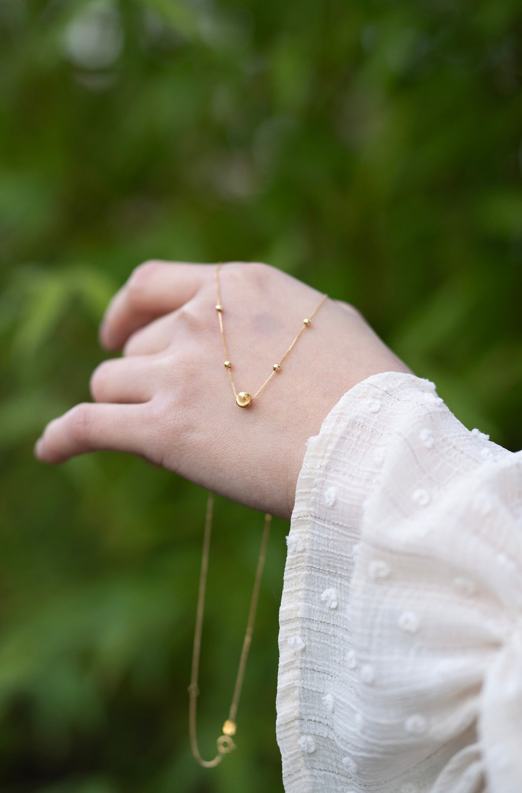 18K Solid Gold Beaded Eyelet Necklace, Dainty Gold Chain Necklace, Adjustable Minimalist Layering Necklace, Gift for Her