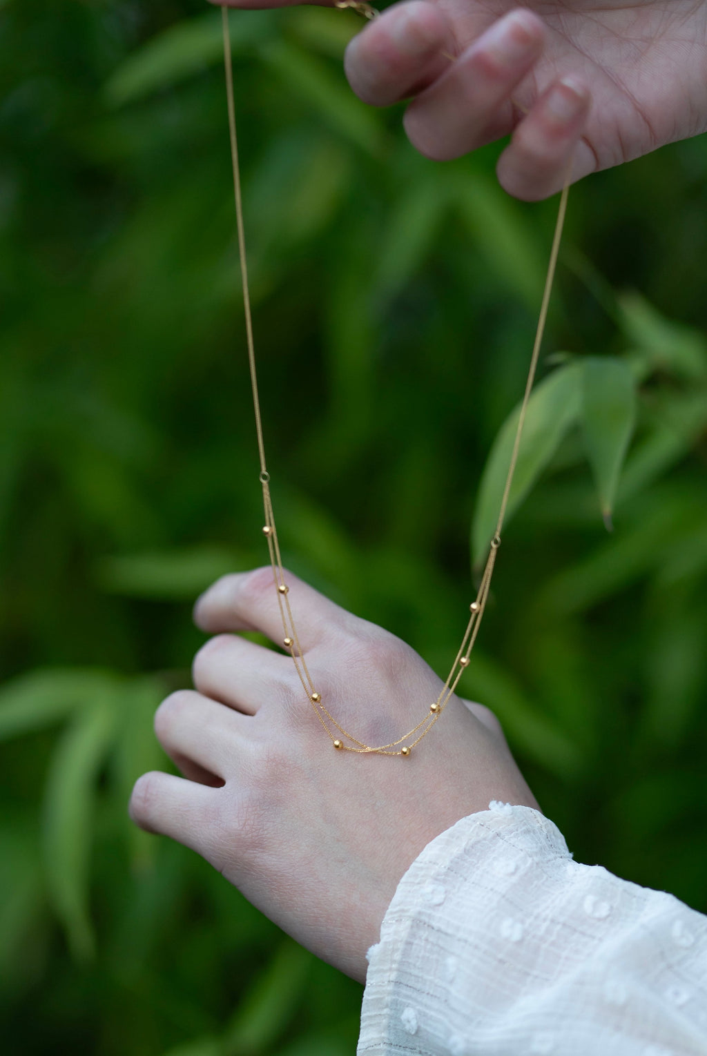 18K Solid Gold Beaded Necklace, Dainty Gold Chain Necklace, Minimalist Layering Necklace, Gift for Her, Au750 Gold Necklace