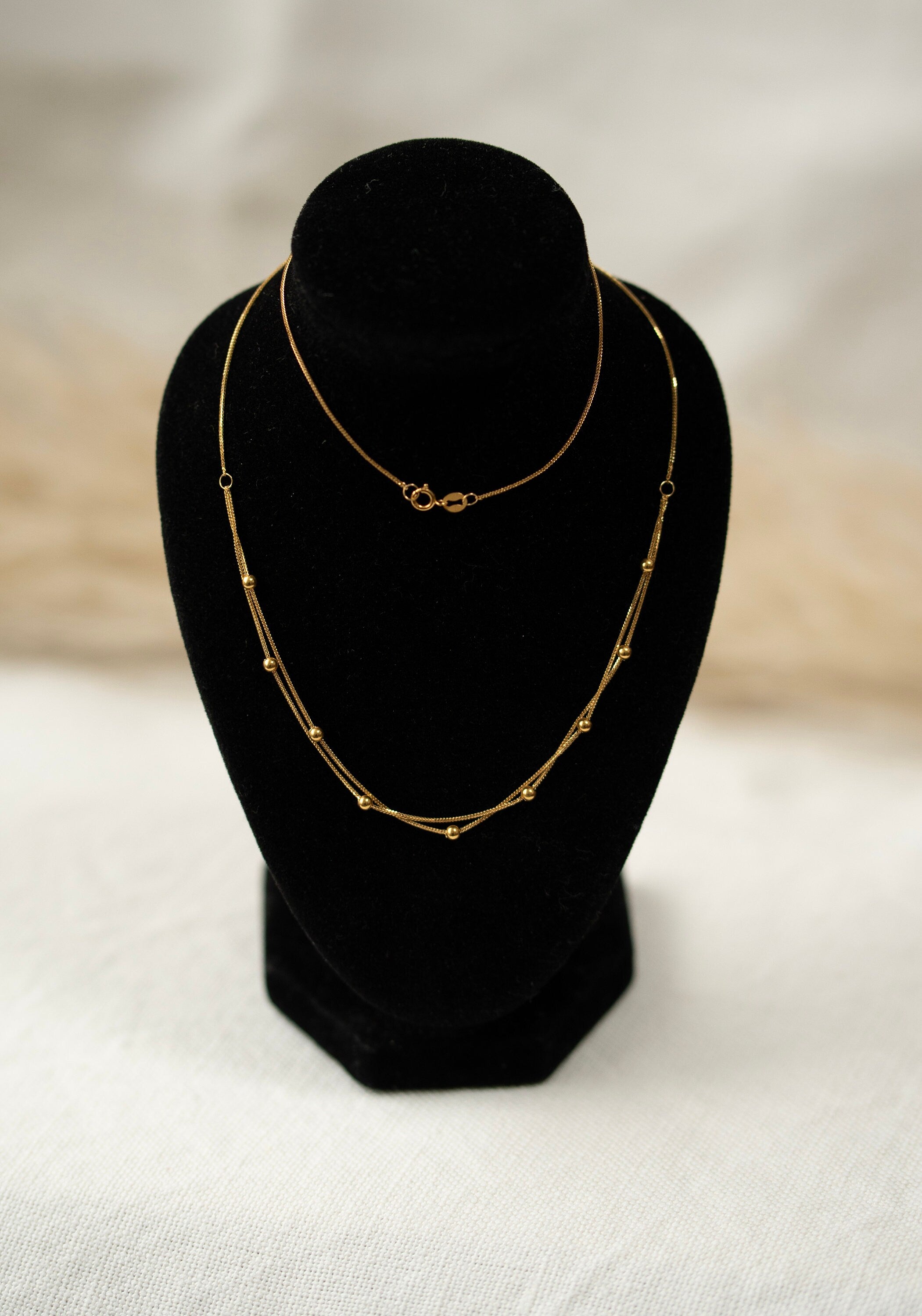 18K Solid Gold Beaded Necklace, Dainty Gold Chain Necklace, Minimalist Layering Necklace, Gift for Her, Au750 Gold Necklace