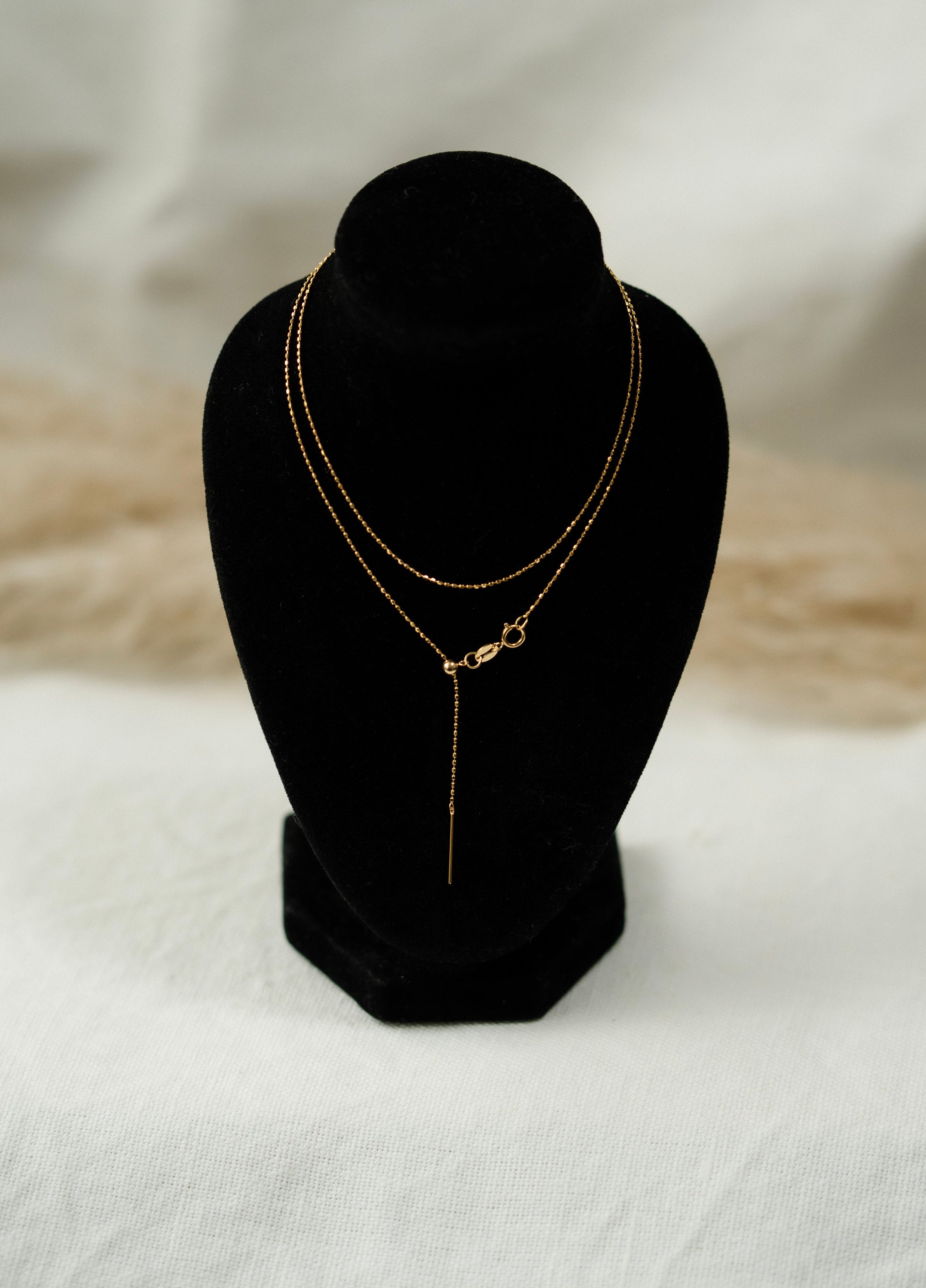 18K Solid Gold Beaded Necklace, Adjustable 2 Way Gold Chain, Dainty Minimalist Necklace, Gift for Her