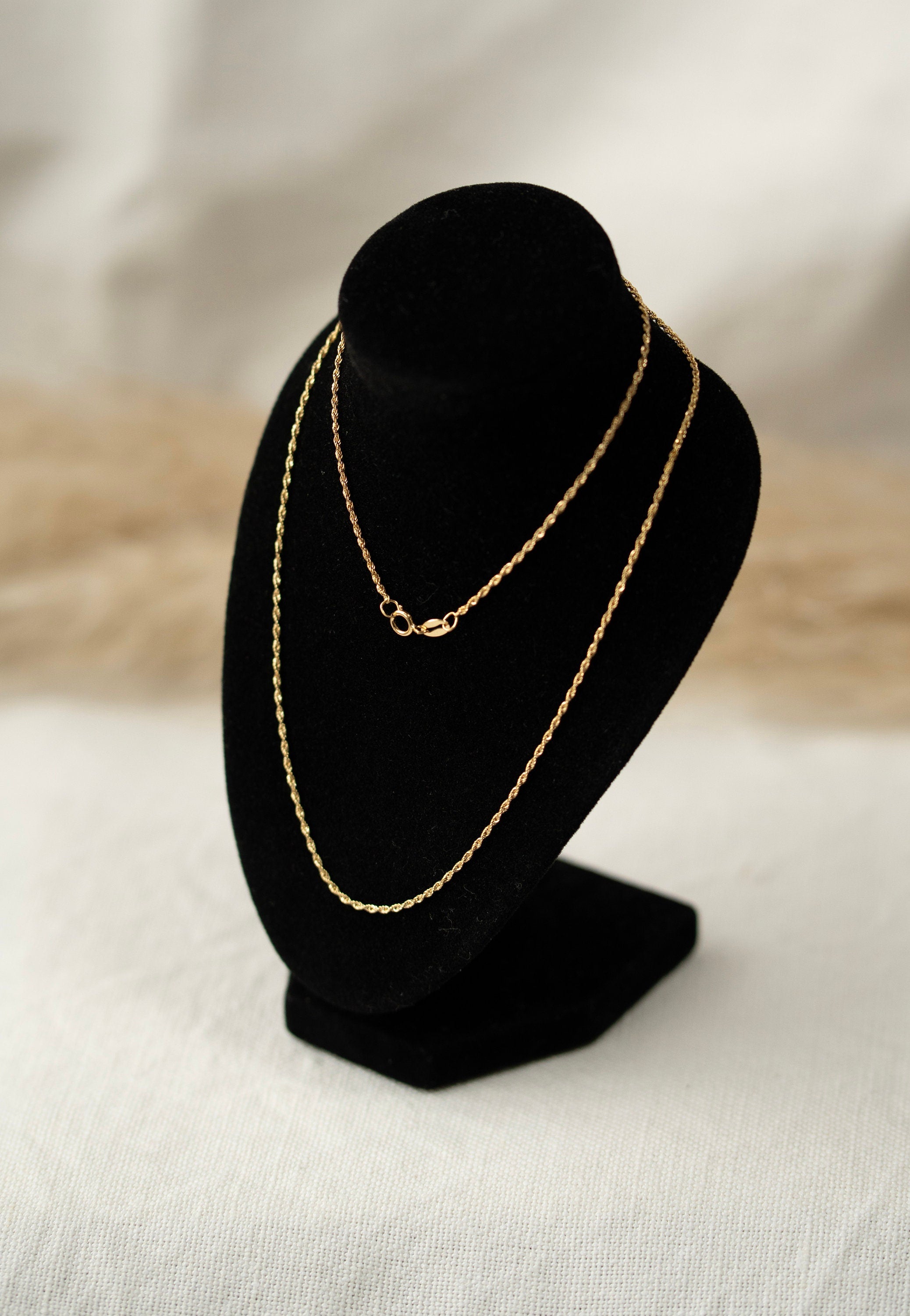 18K Solid Gold Rope Chain Necklace, Dainty Gold Chain Necklace, Adjustable Minimalist Necklace, Everyday Jewelry, Gift for Her