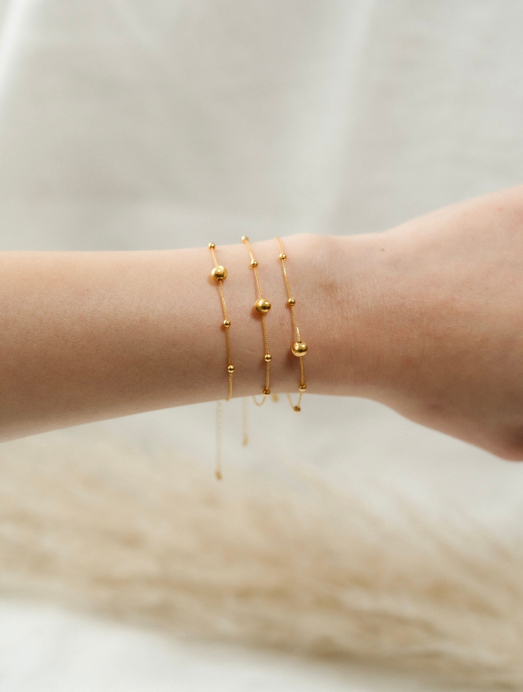18K Solid Gold Beaded Bracelet, Adjustable Dainty Gold Bracelet, Minimalist Jewelry, Gift for Her, Au750 Bracelet