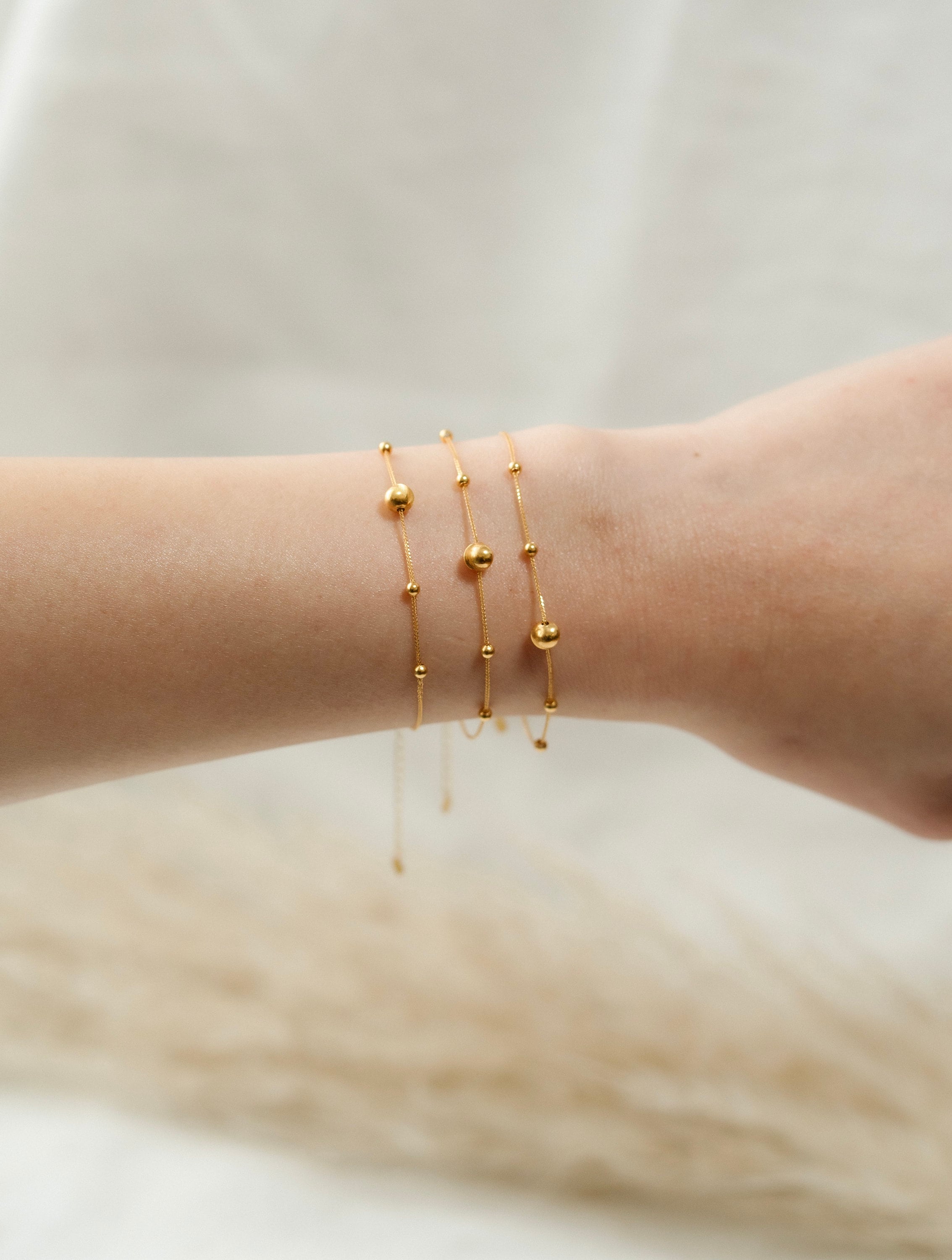 18K Solid Gold Beaded Bracelet, Adjustable Dainty Gold Bracelet, Minimalist Jewelry, Gift for Her, Au750 Bracelet