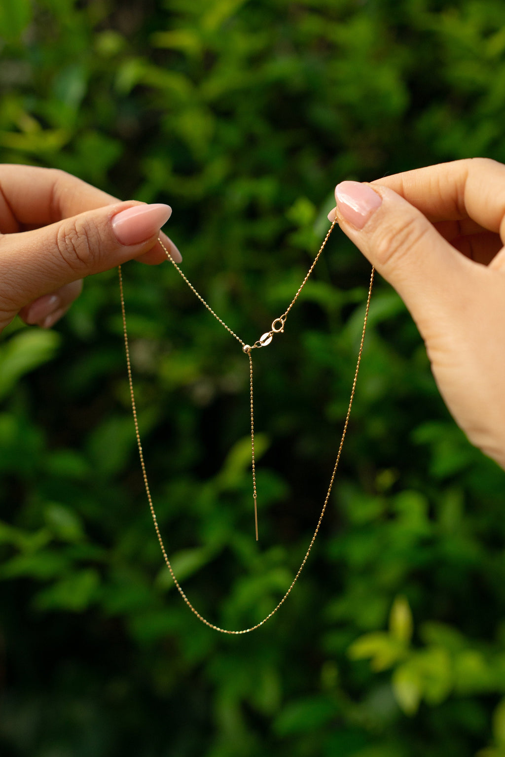 18K Solid Gold Beaded Necklace, Adjustable 2 Way Gold Chain, Dainty Minimalist Necklace, Gift for Her