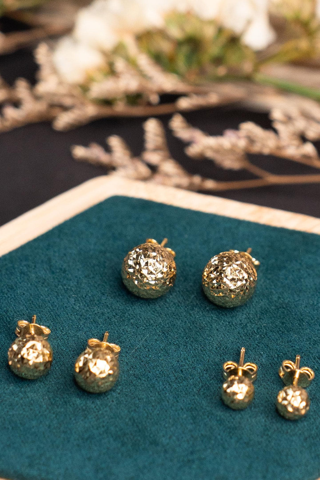 18K Solid Gold Ball Stud Earrings, 8mm Sparkly Gold Studs, Dainty Minimalist Earrings, Gift for Her