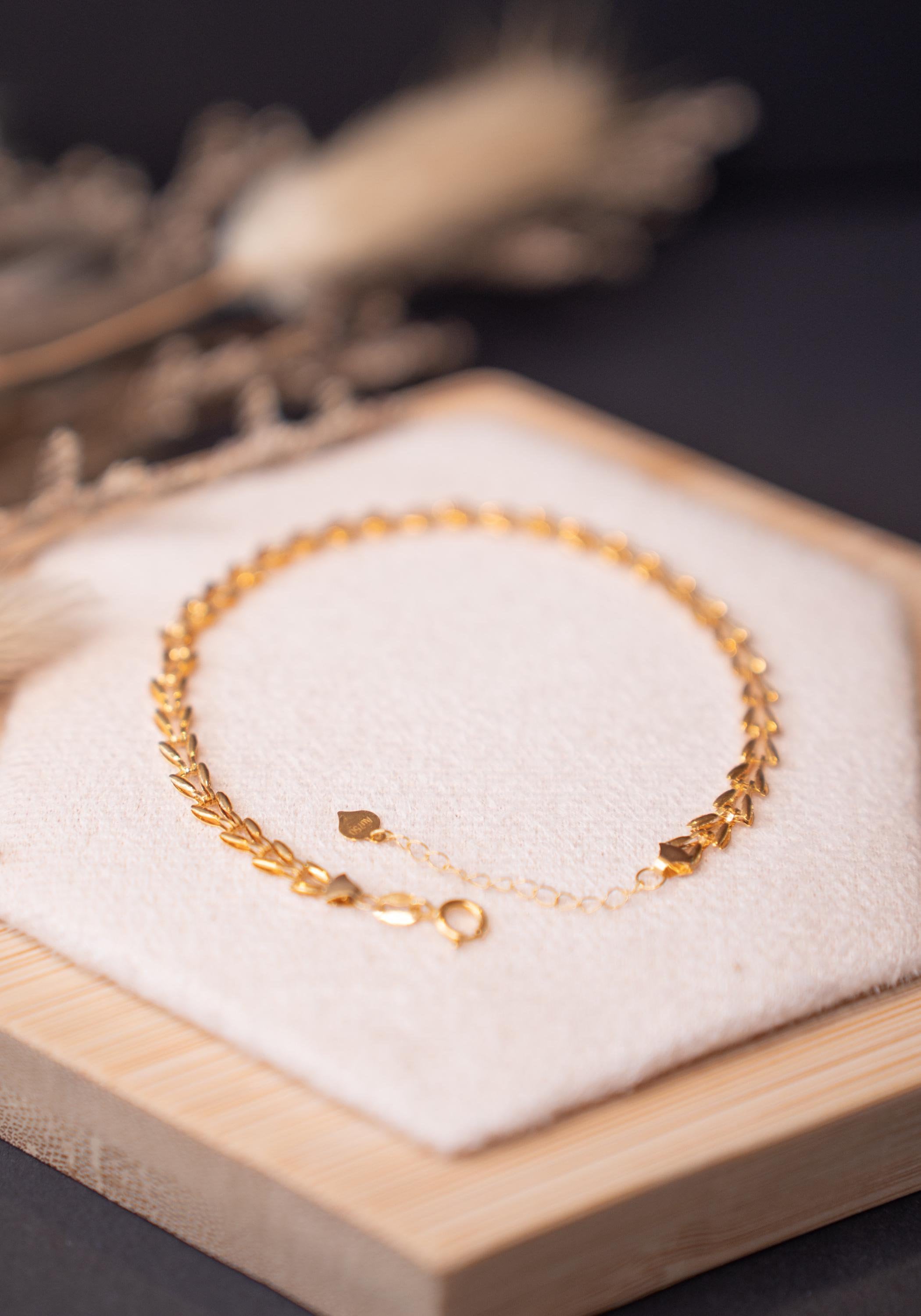18K Solid Gold Wheat Chain Bracelet, Adjustable Gold Bracelet, Dainty Herringbone Style, Minimalist Everyday Jewelry, Gift for Her