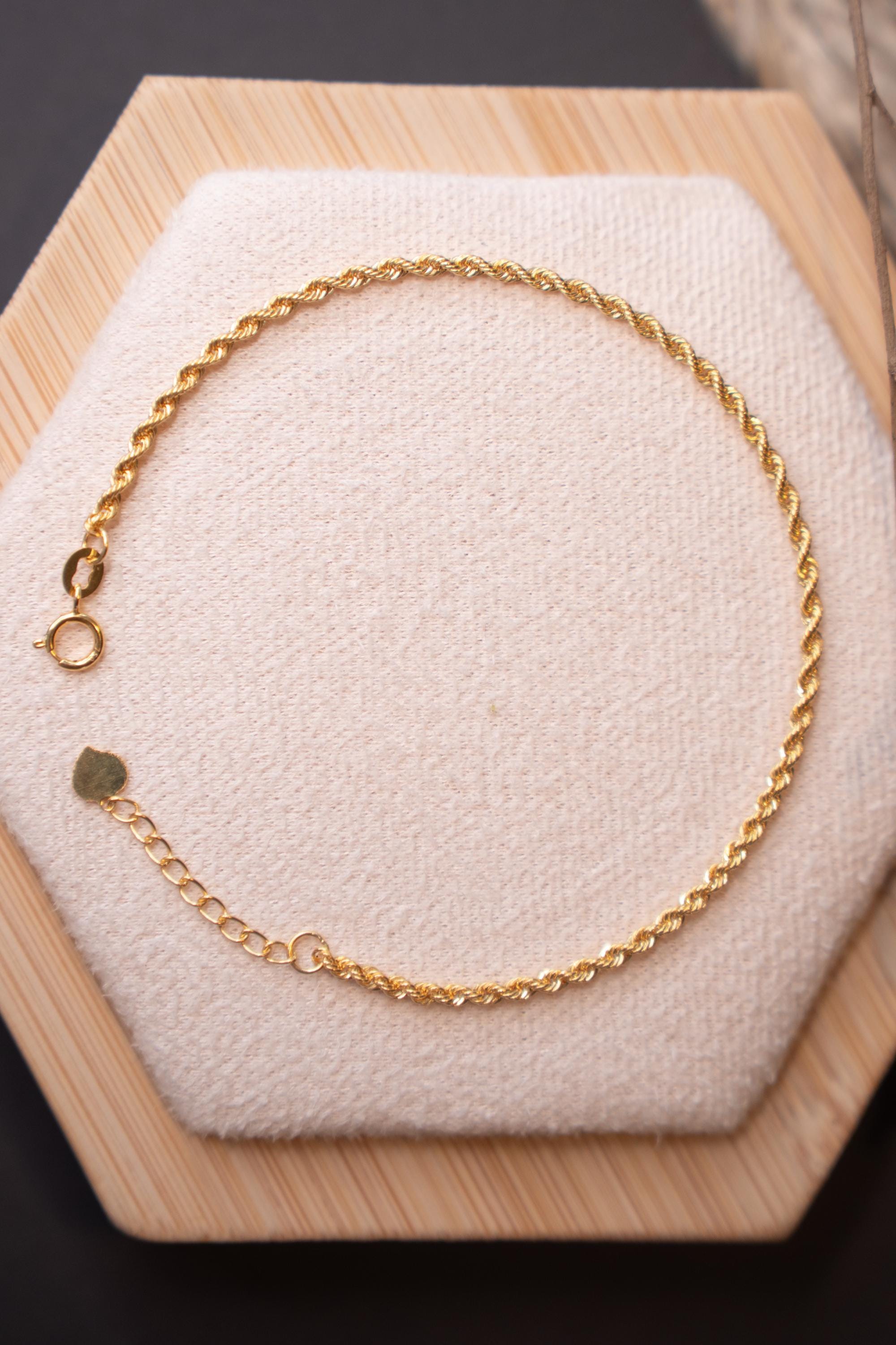 18K Solid Gold Rope Bracelet, Adjustable Au750 Gold Bracelet, Dainty Minimalist Chain Bracelet, Gift for Her