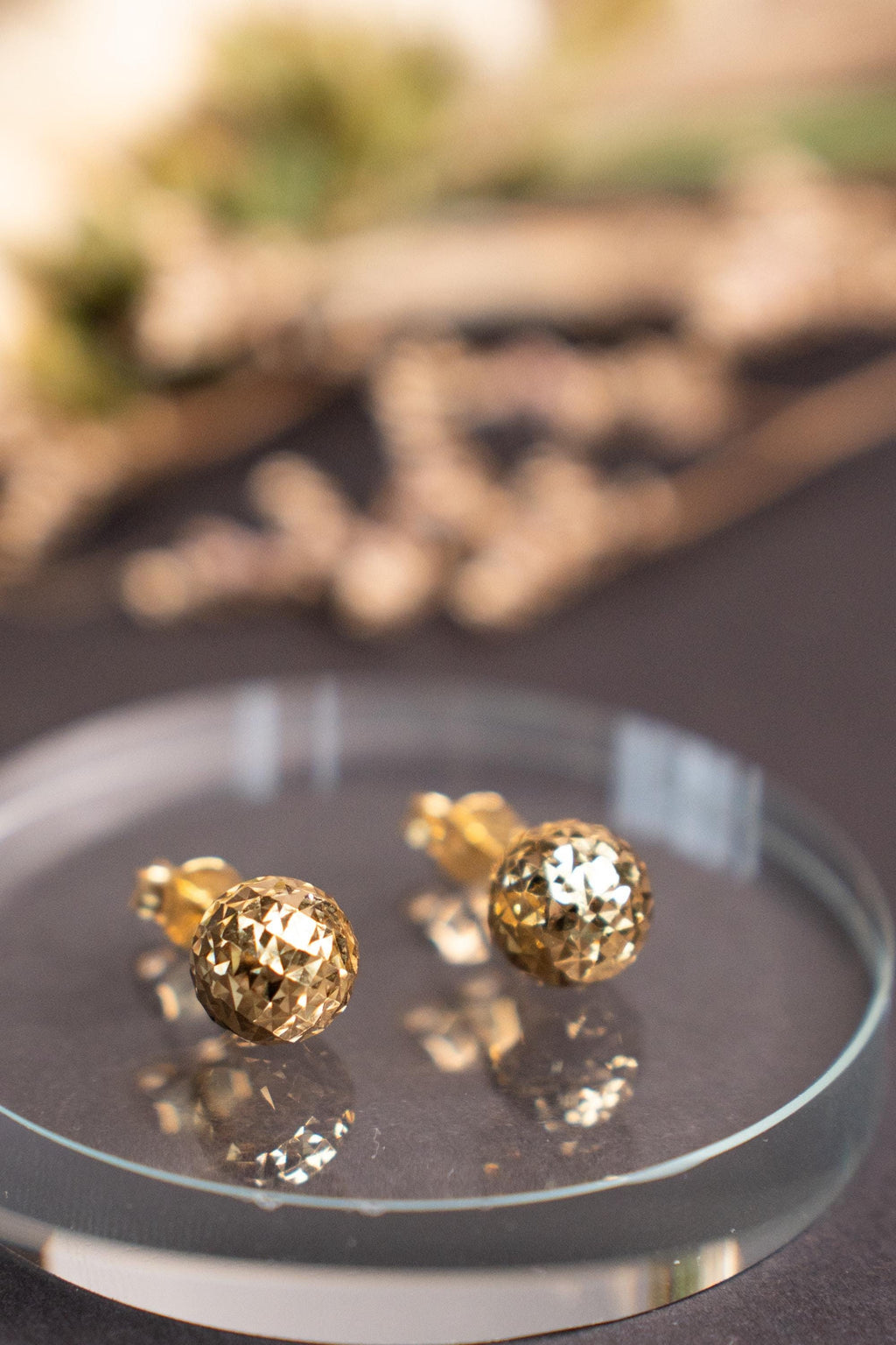 18K Solid Gold Ball Stud Earrings, 8mm Sparkly Gold Studs, Dainty Minimalist Earrings, Gift for Her