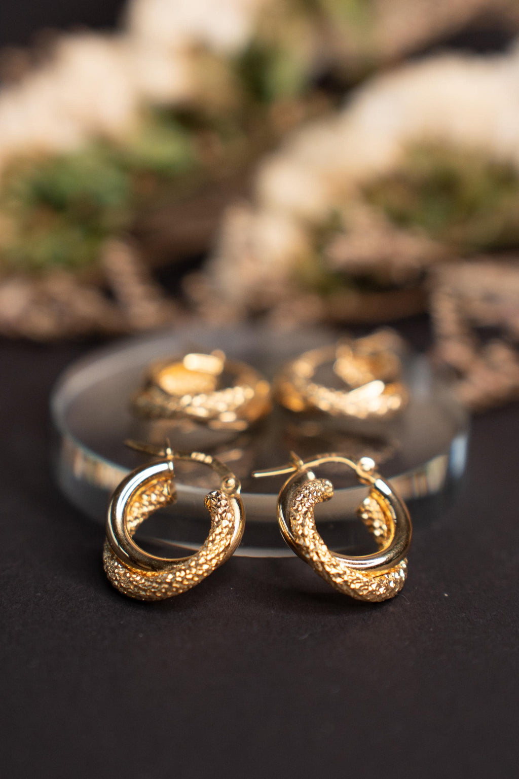 18K Solid Gold Hoop Earrings, Two Tone Textured Gold Hoops, Statement Minimalist Earrings, Gift for Her