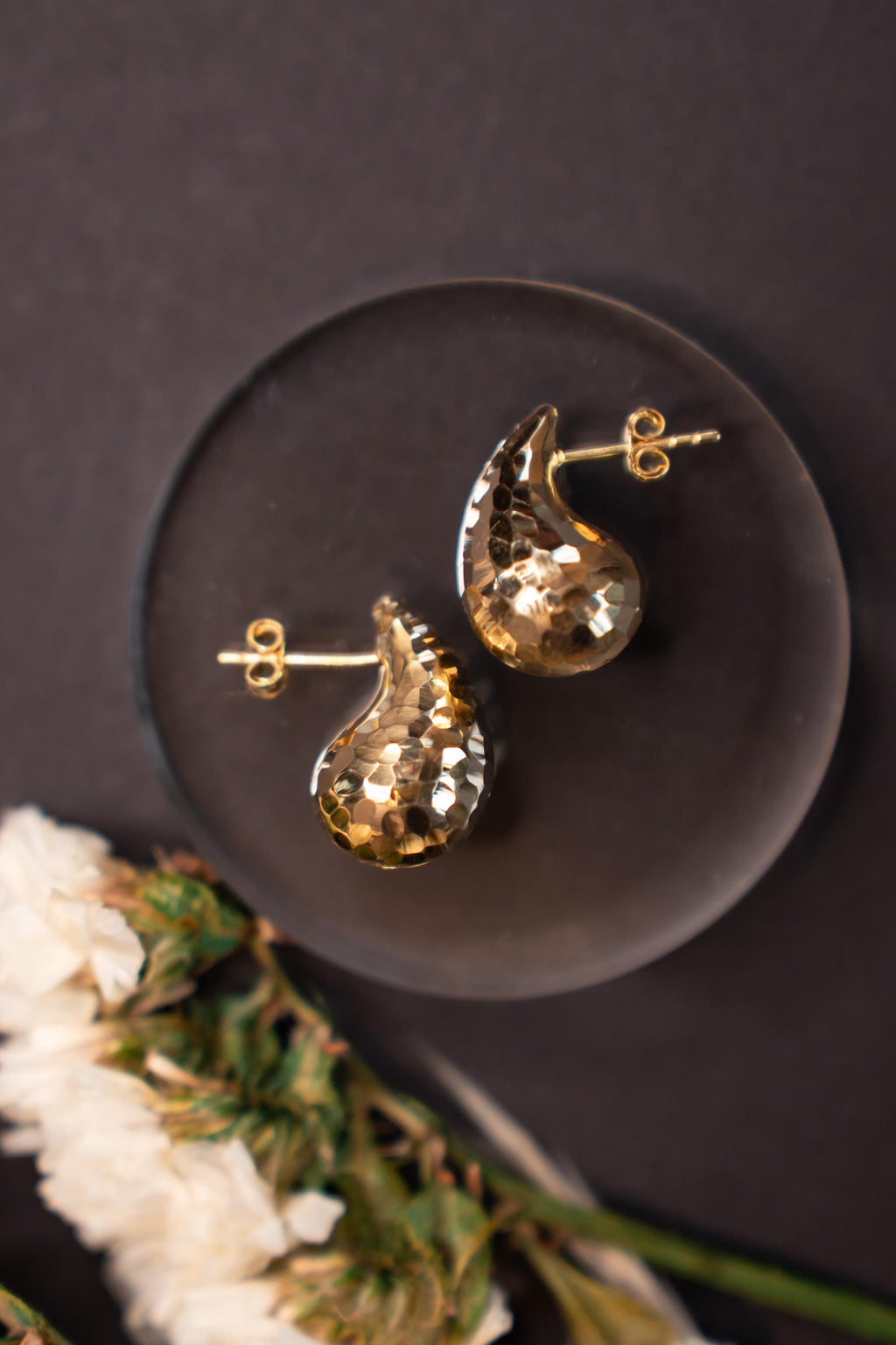 18K Solid Gold Teardrop Earrings, Sparkly Gold Drop Earrings, Dainty Minimalist Everyday Jewelry, Gift for Her