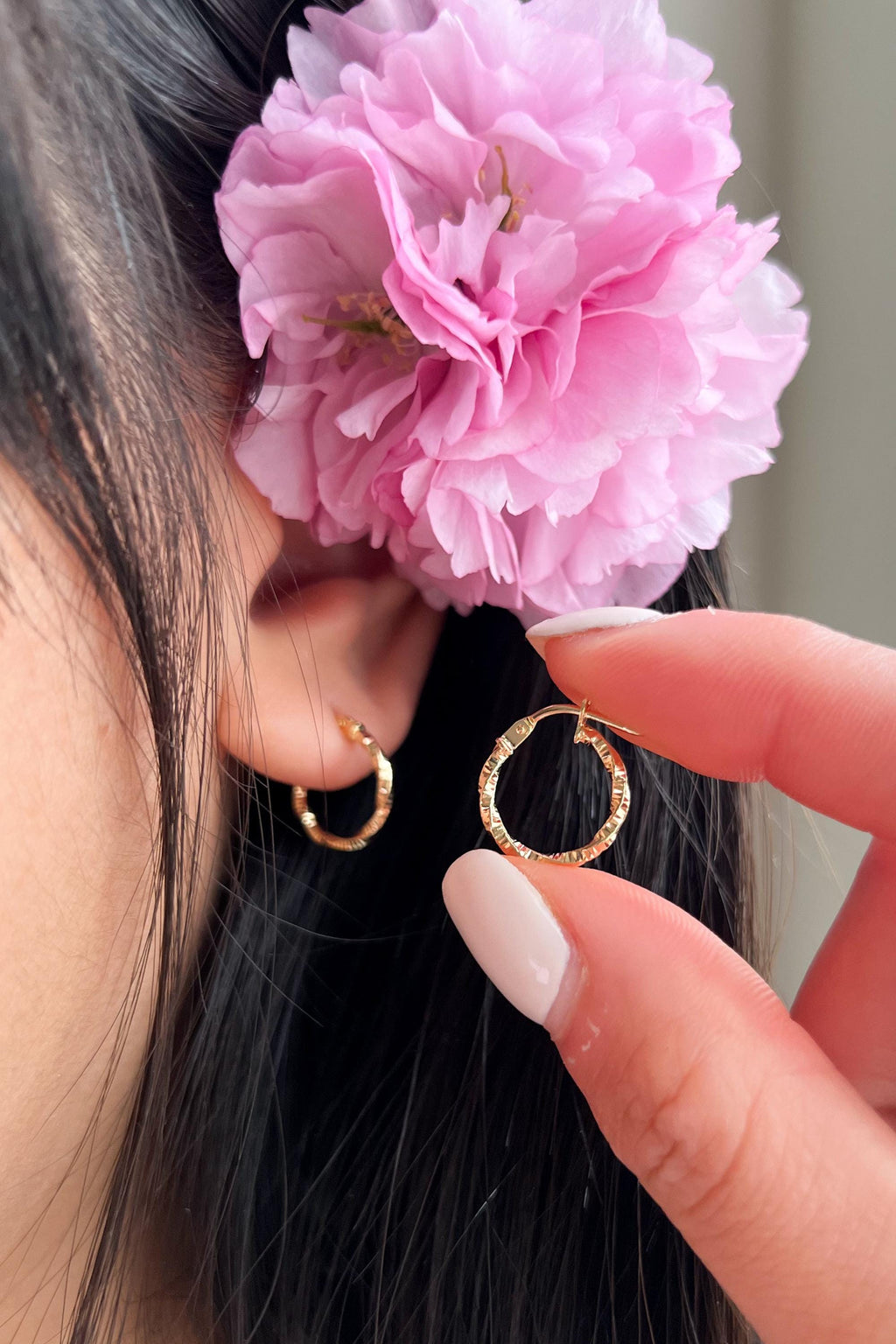 18K Solid Gold Twisted Hoop Earrings 13.5mm, Dainty Gold Hoops, Minimalist Rope Twist Earrings, Small Everyday Jewelry, Gift for Her