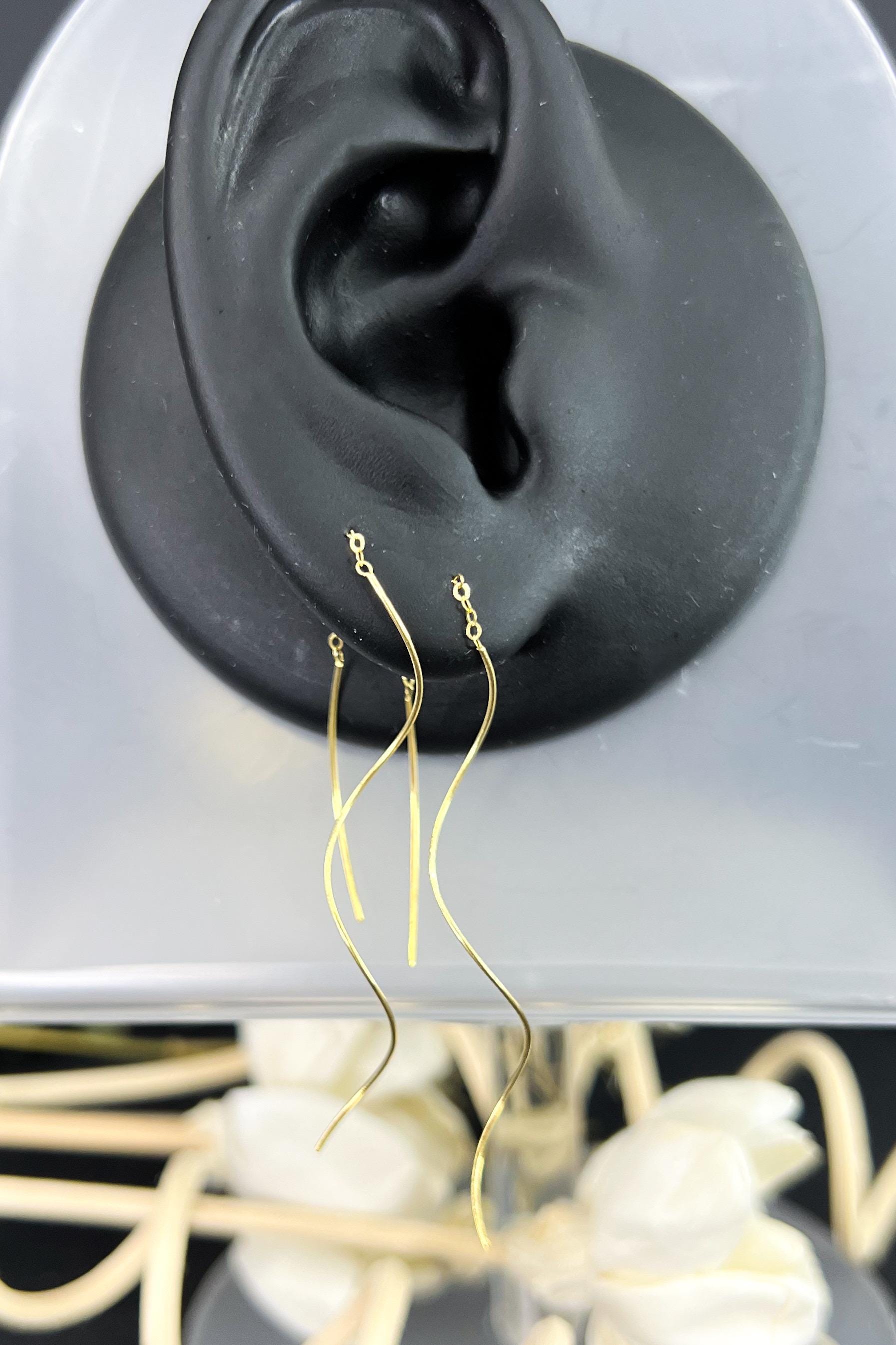 18K Solid Gold Spiral Threader Earrings, Wave Twist Dangle Earrings, Minimalist Gold Threaders, Dainty Drop Earrings, Gift for Her
