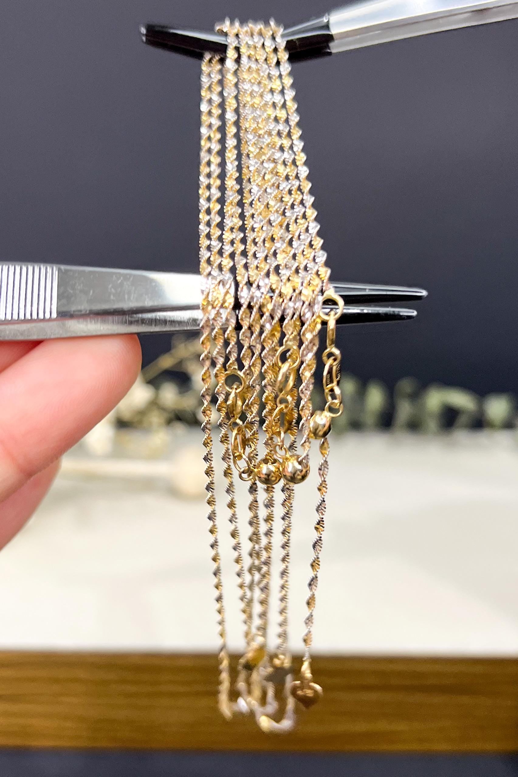 18K Solid Gold Two Tone Twisted Chain Necklace, Sparkly Minimalist Necklace, Adjustable Gold Chain, Dainty Jewelry Gift for Her