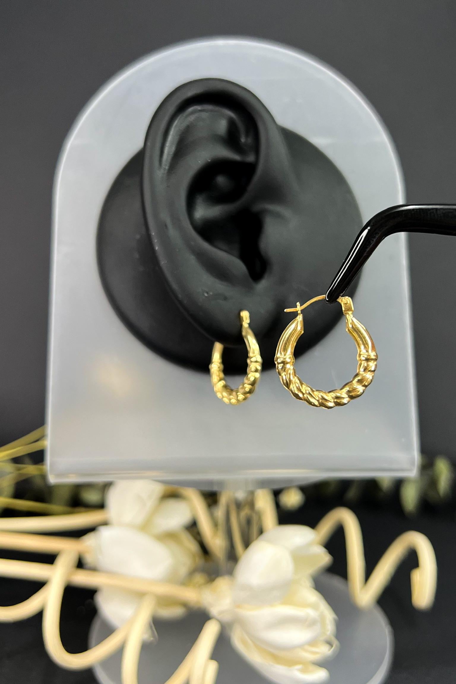 Solid Gold 18K Gold Hoop Earrings, Twisted Rope Hoop, Vintage Style Huggie Earrings