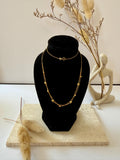 18K Solid Gold Layered Heart Necklace and Beaded Chain Necklace, Minimalist Gold Necklace, Dainty Gold Jewellery Gift for Her