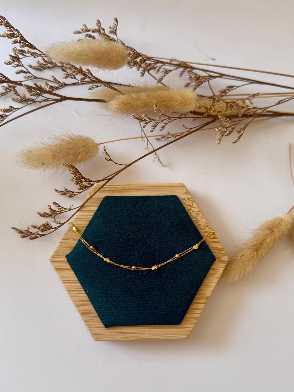 18K Solid Gold Layered Heart Necklace and Beaded Chain Necklace, Minimalist Gold Necklace, Dainty Gold Jewellery Gift for Her